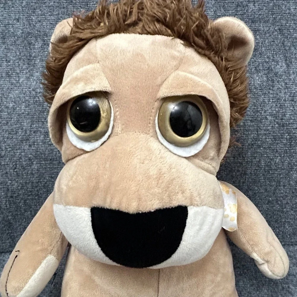 Large Plush Lion Stuffed Animal Big Eyes Shaggy Mane Tan Brown 15 Inch